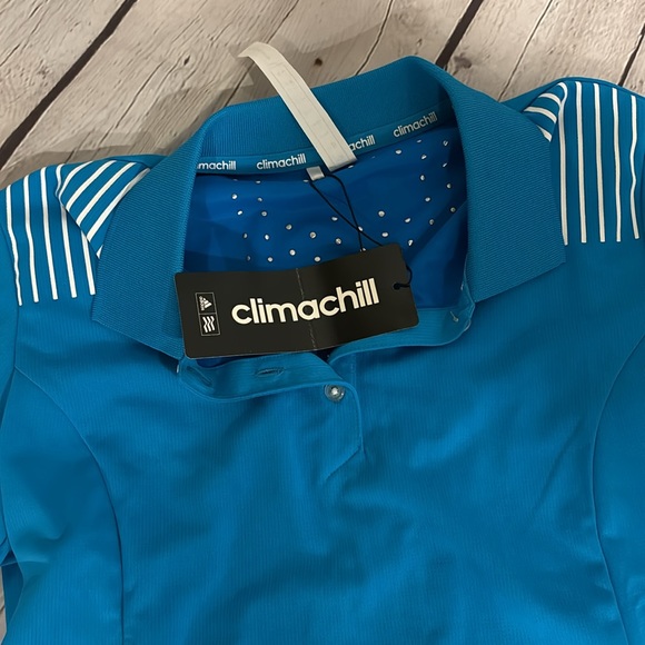 NWT ADIDAS Climachill Polo Golf top.  Turquoise and white. Women’s size Small. - Picture 9 of 9